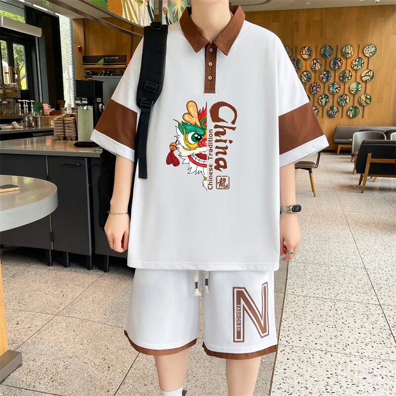 短袖t恤男夏季套装潮牌青少年休闲体恤夏装休闲搭配一整套男衣服