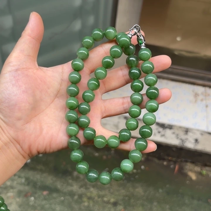 和田玉未镶嵌颈饰粉阳绿12