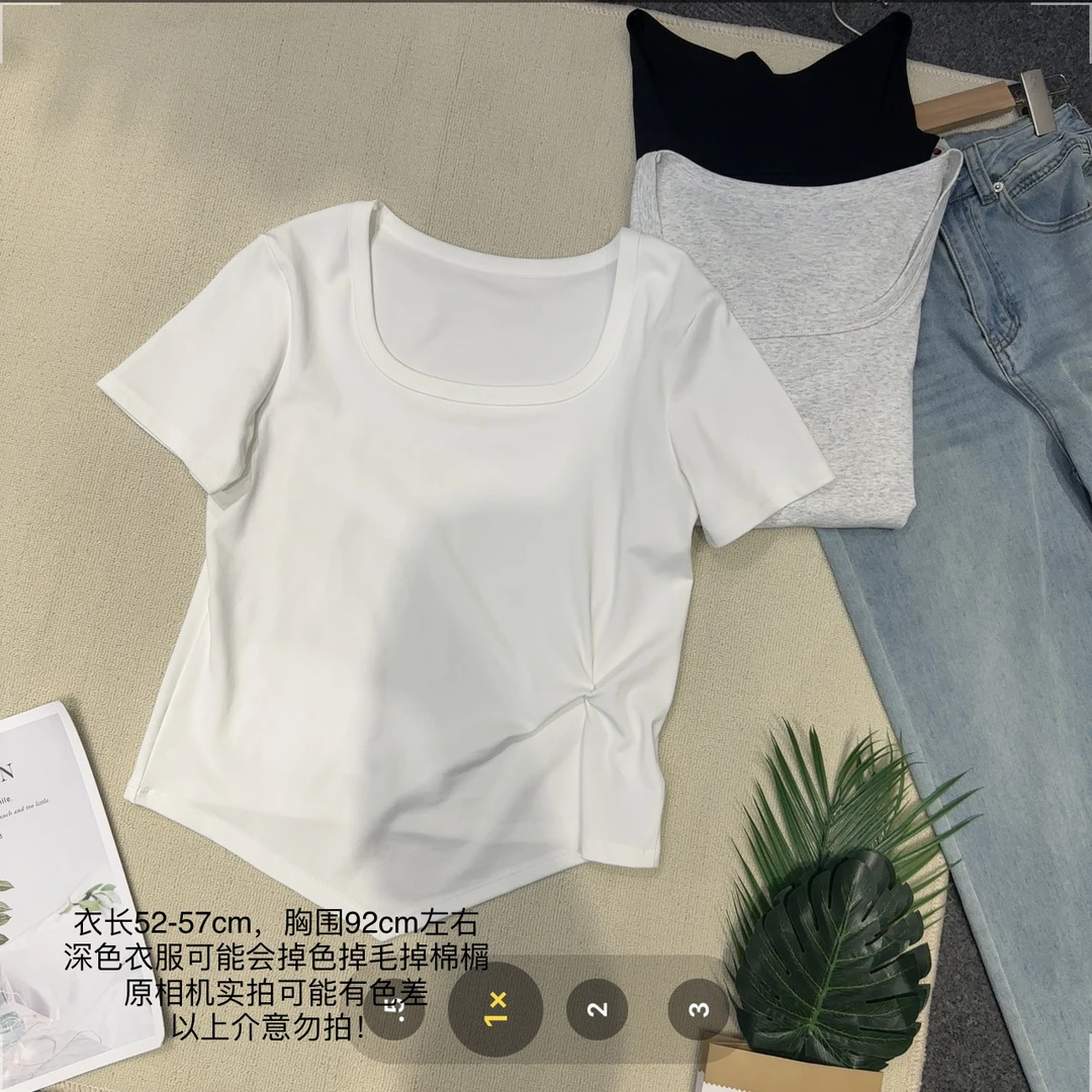 【小妹店】正肩方领打结显瘦T恤8669