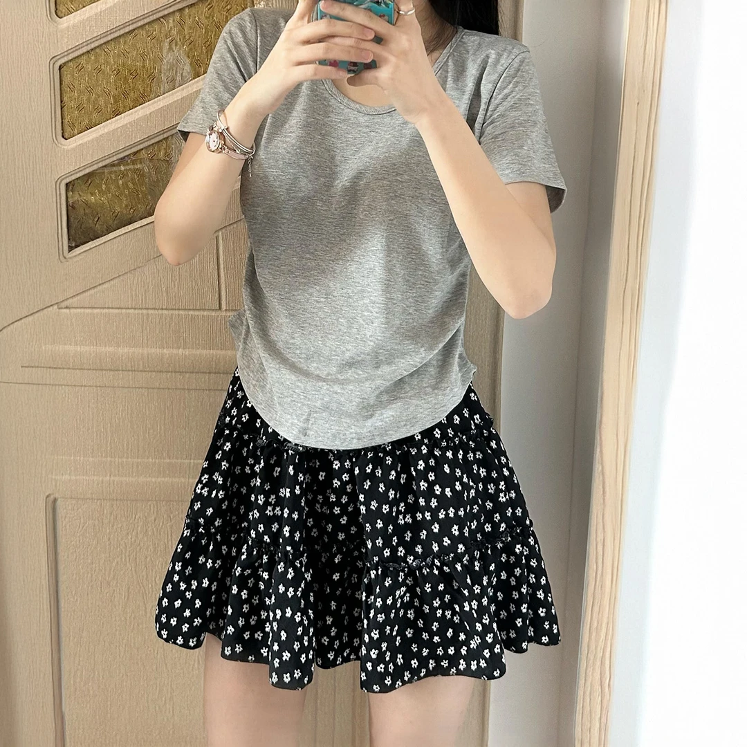 碎花蛋糕短裙女夏季薄款大码胖mm高腰遮胯显瘦梨形身材a字半身裙