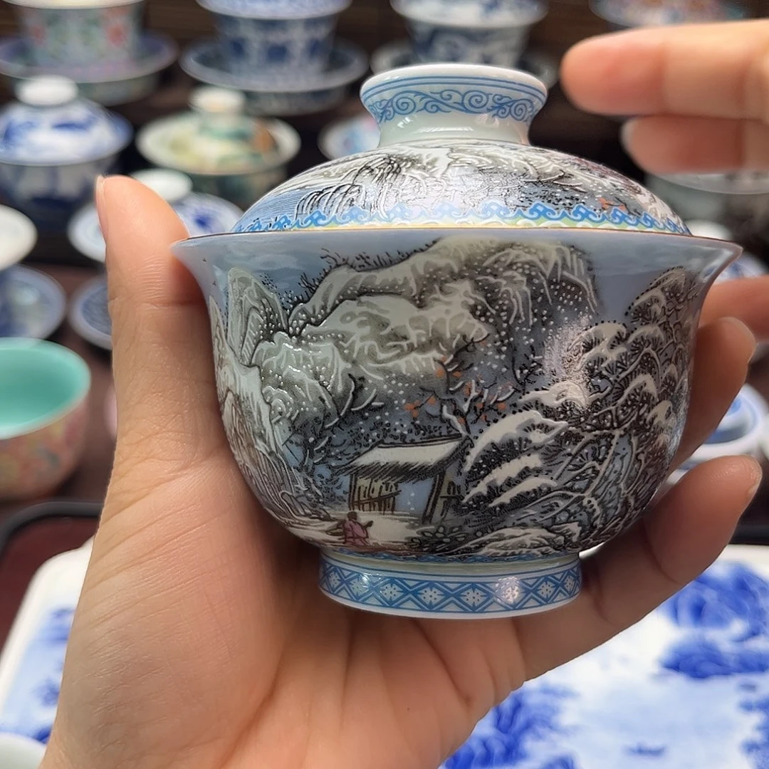 景德镇陶瓷雪景盖碗