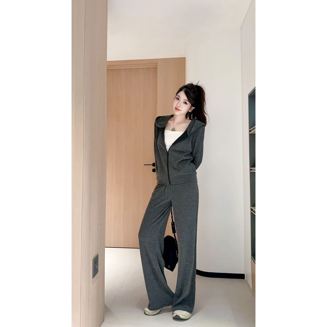 【中環专享品牌清-A】早秋休闲慵懒运动套装条纹连帽卫衣套装【632】