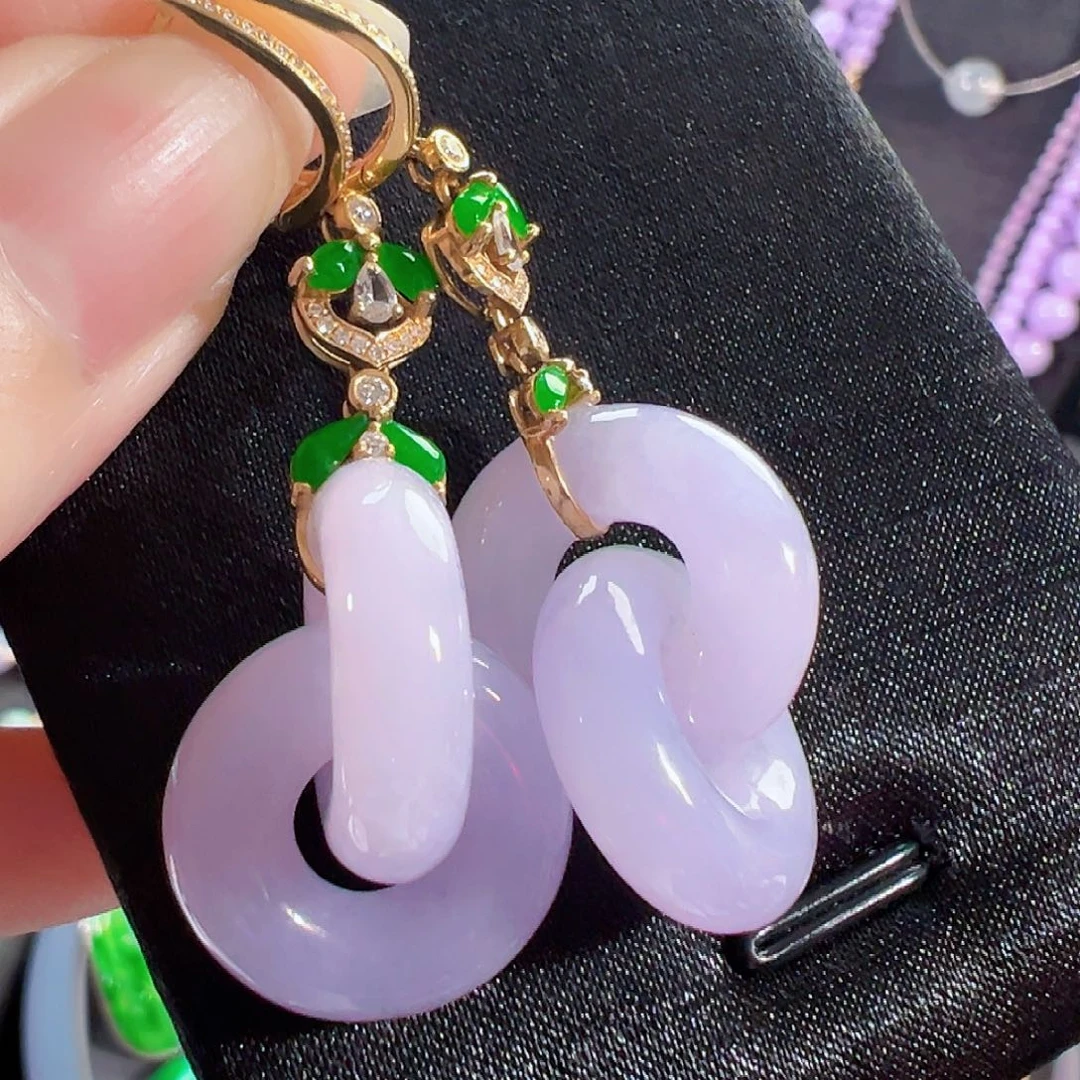 翡翠18K金镶嵌耳饰签收后24小时鉴赏期