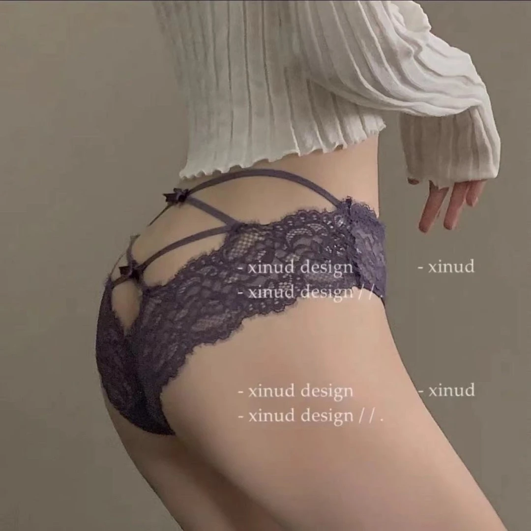 交叉蜜桃臀~法式性感蕾丝三角内裤女低腰镂空蝴蝶结少女三角短裤