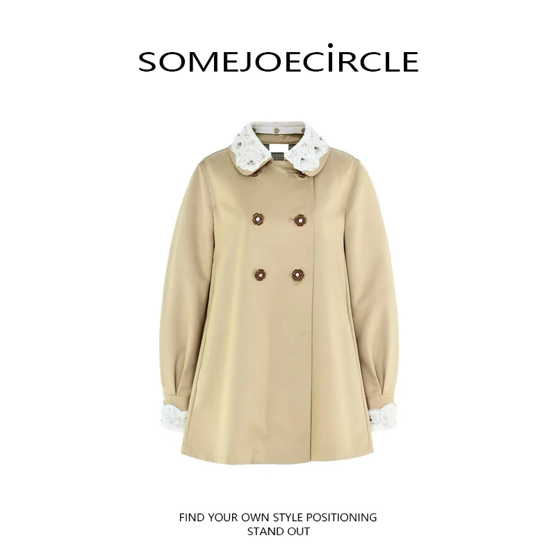 SOMEJOECIRCLE【斗篷风衣】新款蕾丝娃娃领中长款风衣外套Z6966