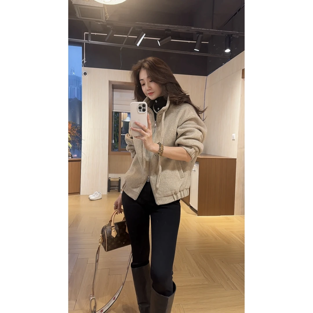 (冬日质感)低调又高级立领抽绳拉链外套0021009