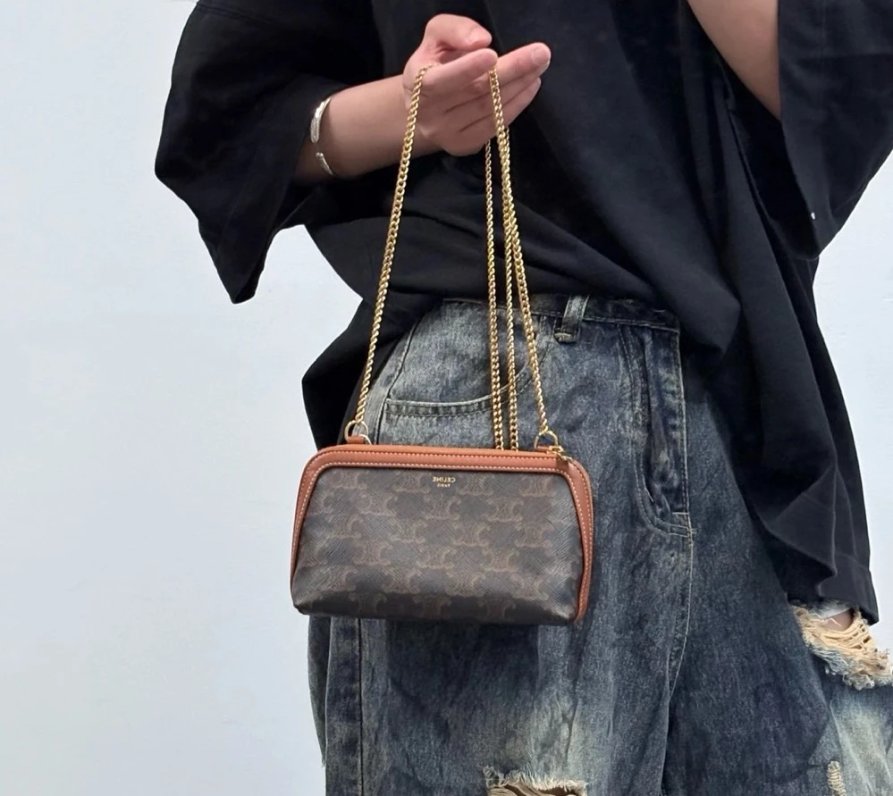 95新 Celine/思琳 赛琳凯旋门老花贝壳链条包斜挎包单肩包