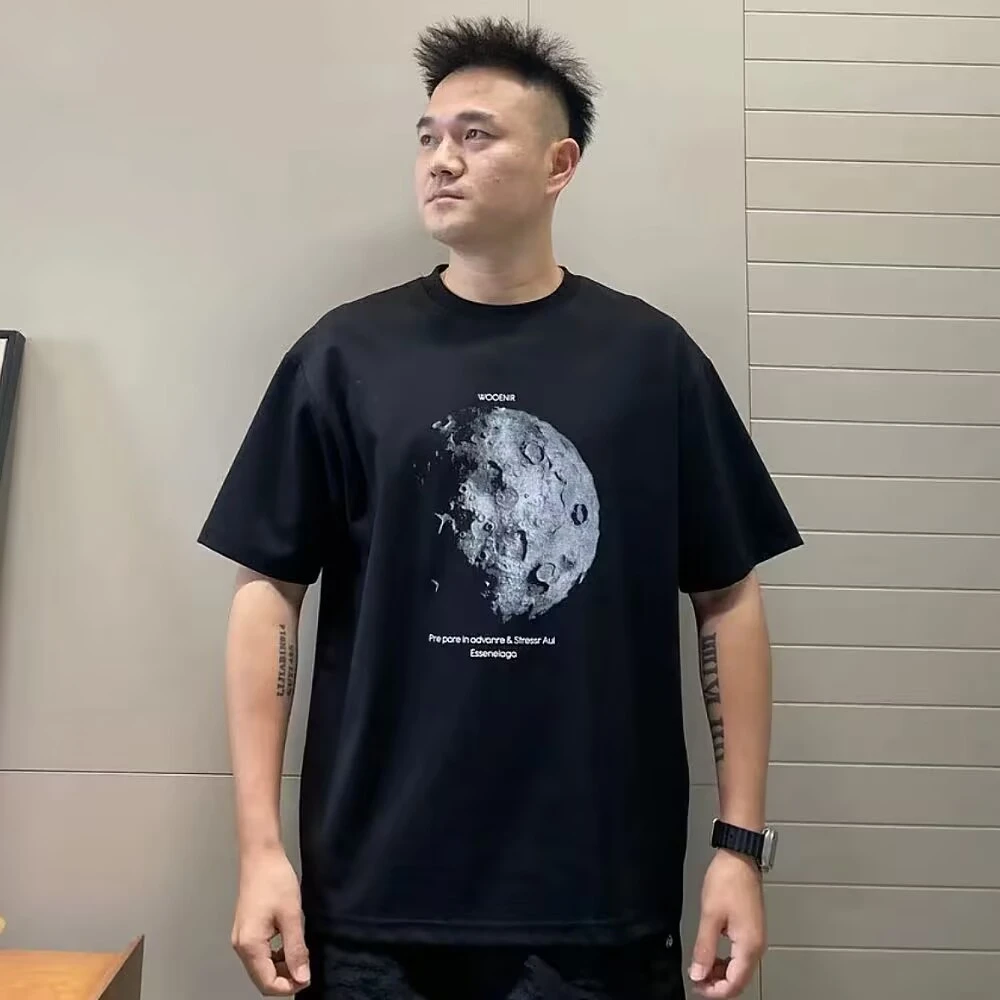 夏季匹马棉莫代尔醋酸面膜T男垂坠感星球印花痞帅潮流时尚休闲T恤