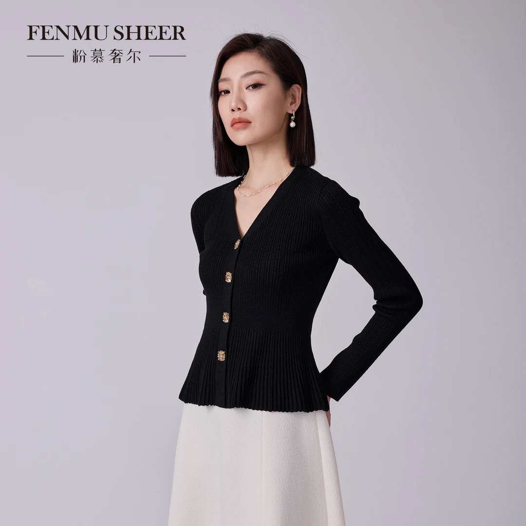 【莉莉专属】粉慕奢尔『织梦柔情』绵羊毛收腰V领气质针织显瘦W2528