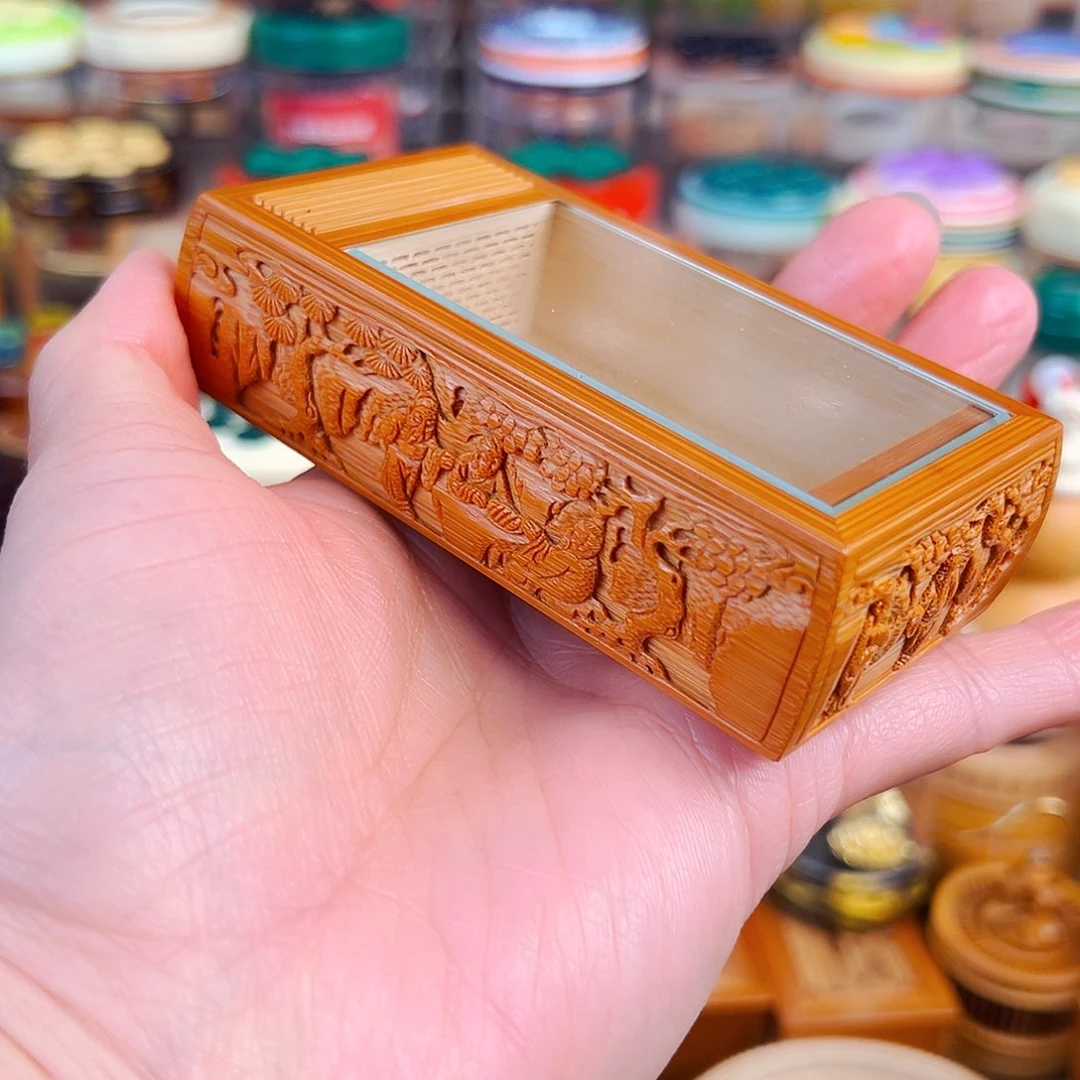 木曹自康手工雕刻竹蛉金钟盒➕青竹