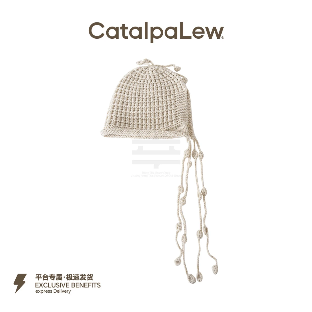 CatalpaLew「絮语」墟生美学匠人手工编织花朵流苏毛线帽#C40263