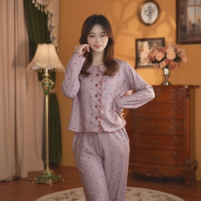 DTO冬季睡衣女2025新款羊绒蚕丝长袖长裤家居服套装轻柔舒适