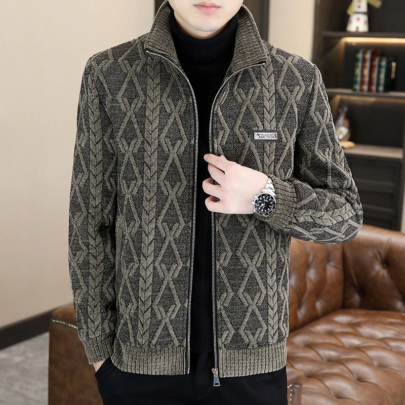 高品质男装2024冬季新款加绒加厚男士夹克休闲修身毛呢大衣外套男