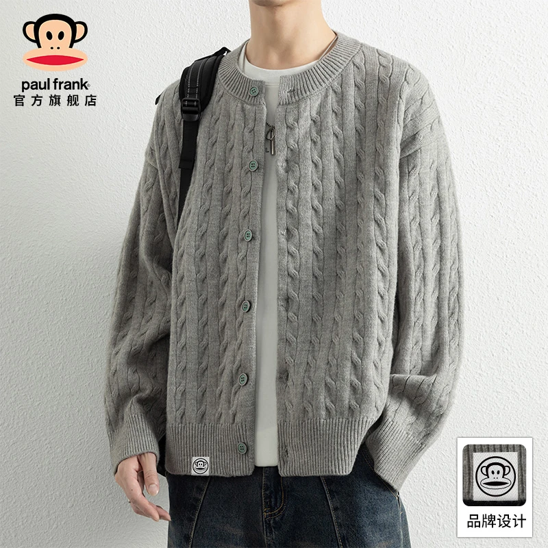 PaulFrank/大嘴猴麻花针织开衫毛衣男士2025秋季长袖休闲保暖外套