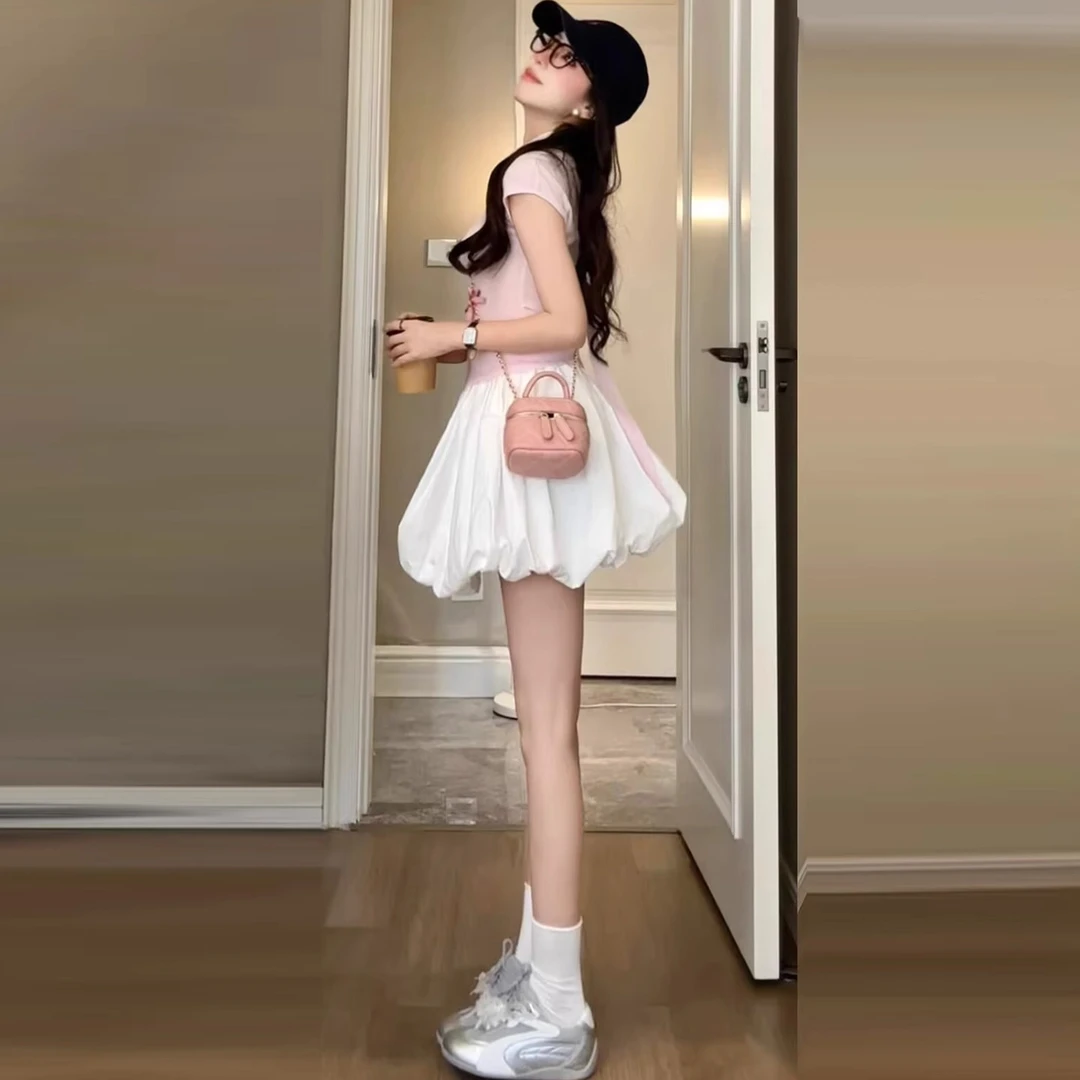 白色花苞裙裤女夏薄款百搭宽松显瘦a字裙韩版高腰蓬蓬短裙半身裙