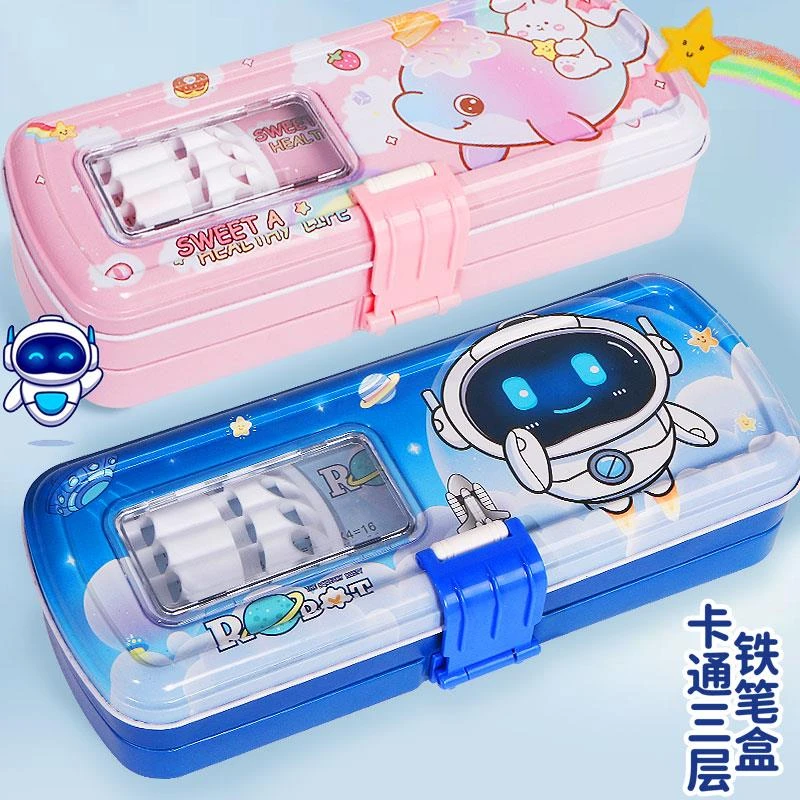 文具盒男童小学生铅笔盒笔袋女三层搭扣式儿童幼儿园男孩一年级耐
