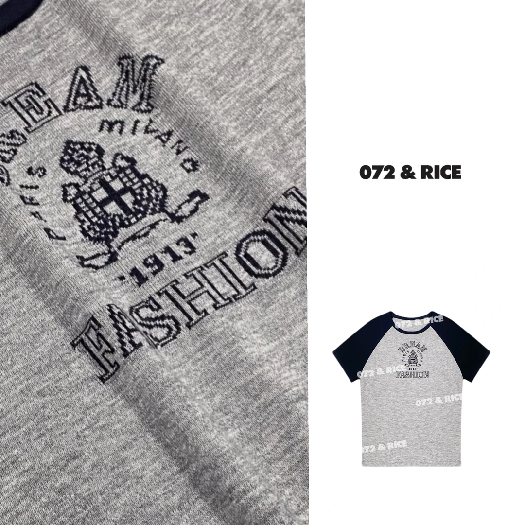 072 & RICE【拉达徽章】羊绒+羊毛 夏季休闲圆领短袖T恤 32SJ86