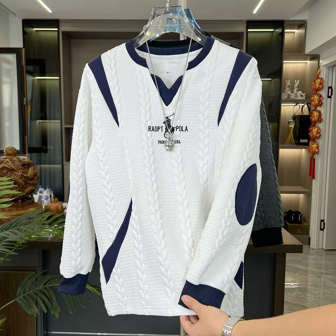 常规款时尚秋季套装拼接轻奢长袖秋冬刺绣套头款卫衣男士6608