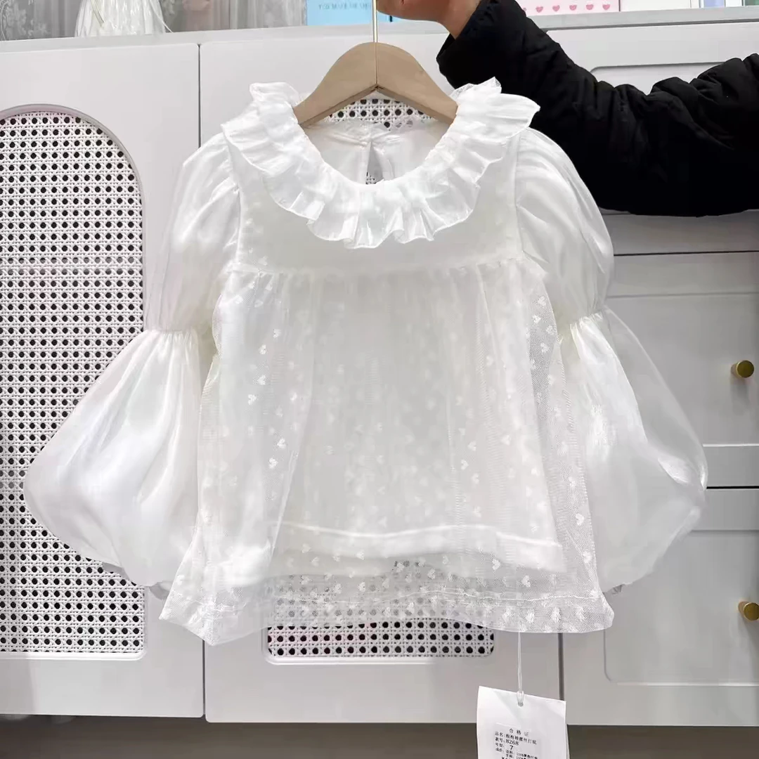 女童2025春款打底衫娃娃衫上衣长袖打底洛丽塔打底儿童打底衫纯白