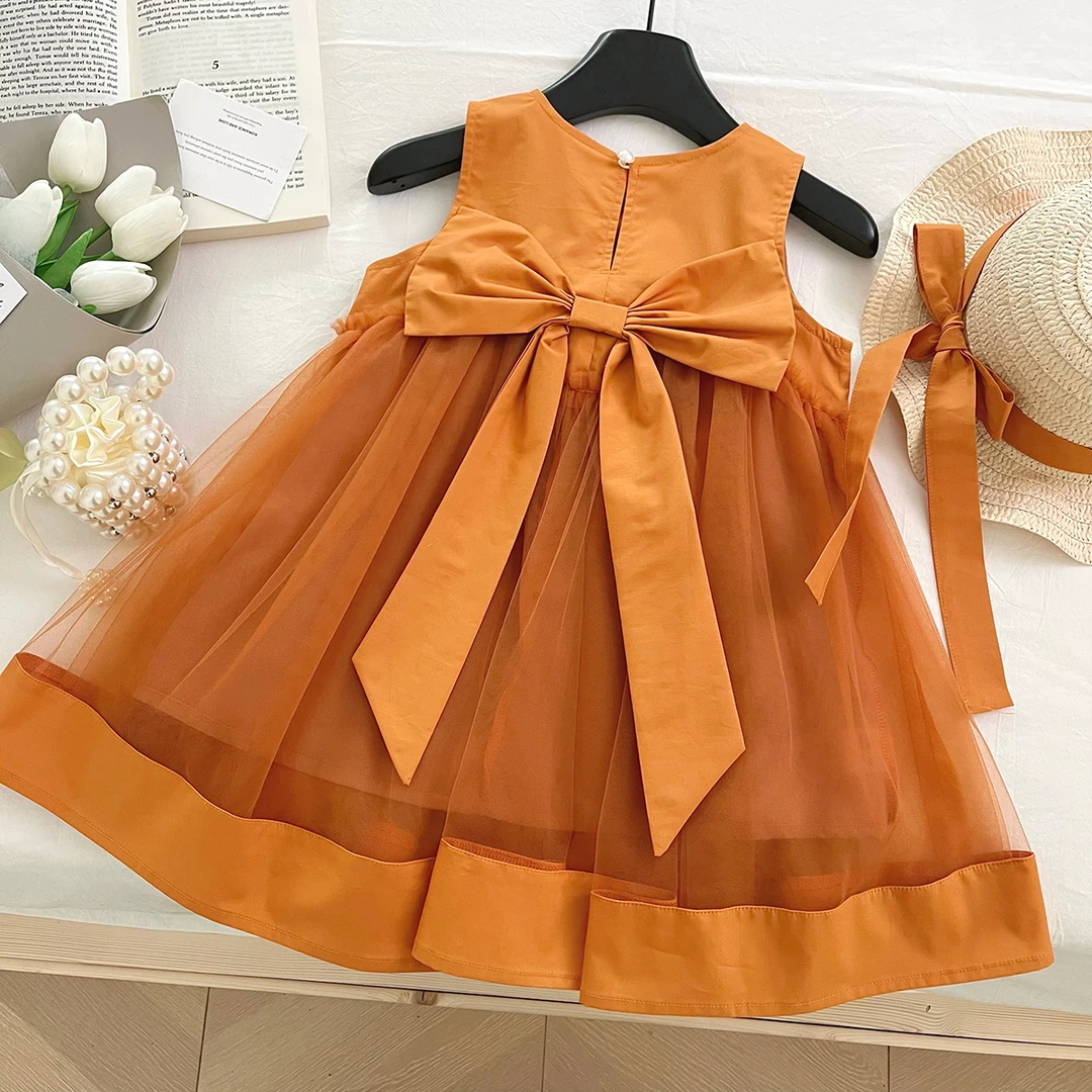 夏季无袖蝴蝶结拼接网纱连衣裙S17151