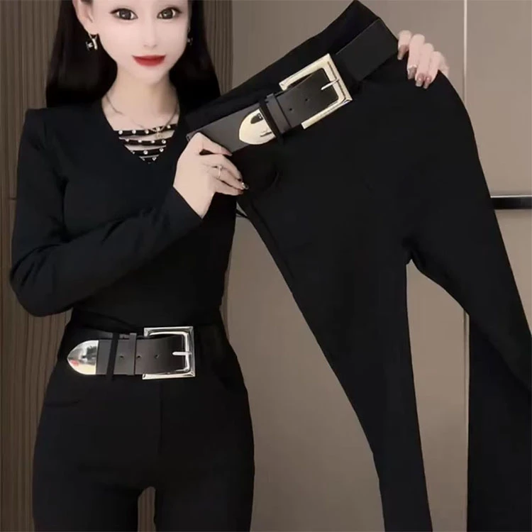 秋冬新款中高腰纯色显瘦小脚裤2025年冬季新款简约百搭洋气铅笔裤