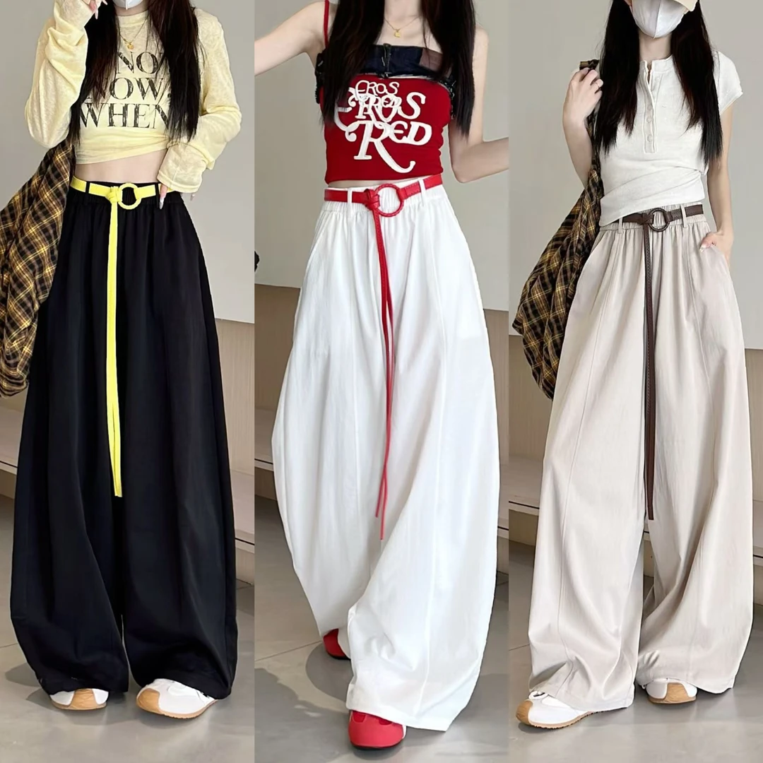 Y秋夏适配~若楠同款韩系弯刀气球裤慵懒感酷丝棉阔腿裤(无腰带)