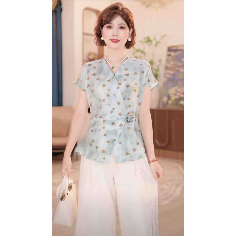 中年妈妈夏装时尚t恤2025新款中老年女装减龄洋气上衣服套装