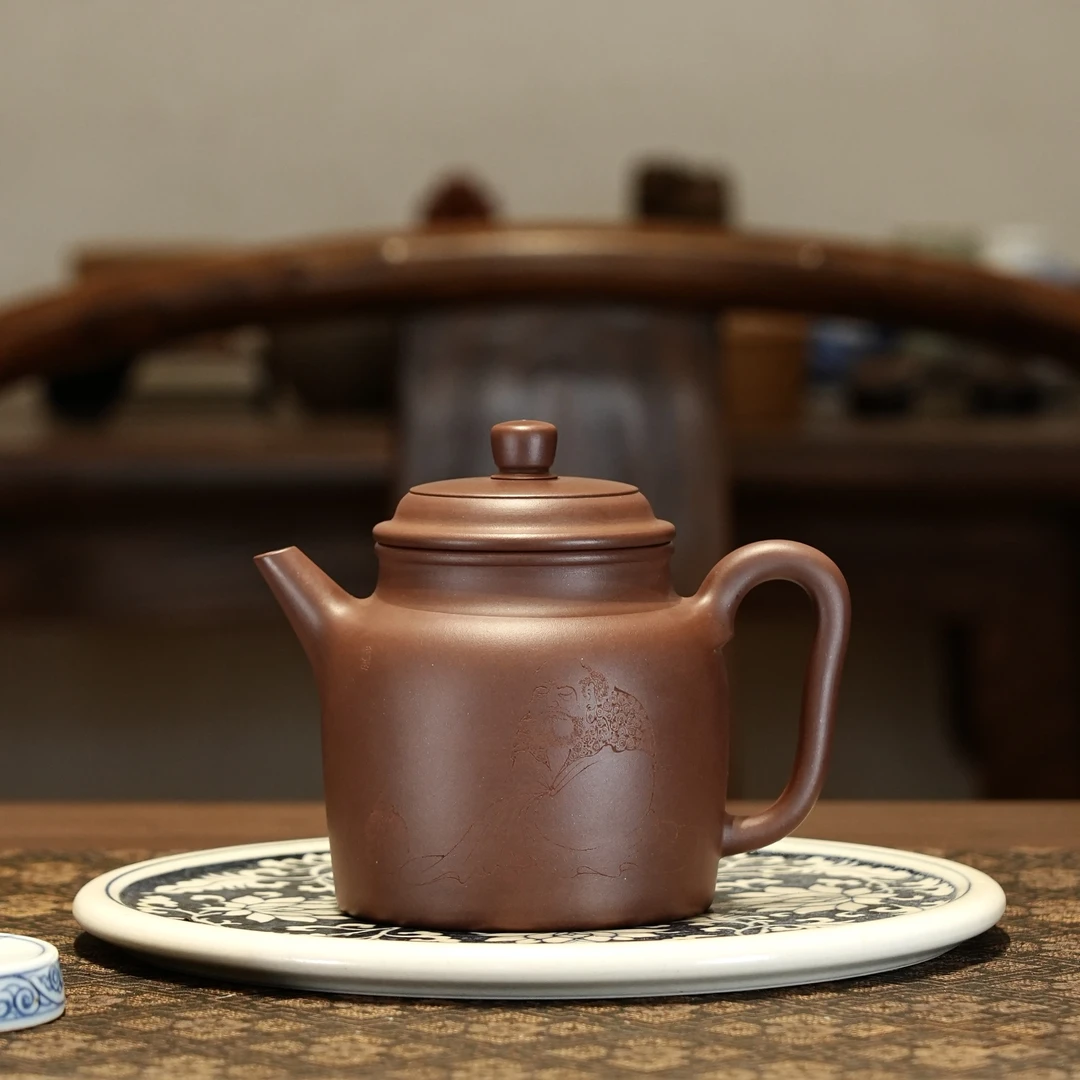 一线师傅辈高旭峰老师制王翔老师刻绘高德钟紫砂壶纯手工手制泥壶