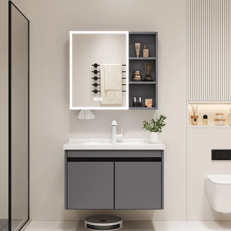 【 不锈钢】S1肤感灰+肤感白304不锈钢浴室柜洗手盆洗漱