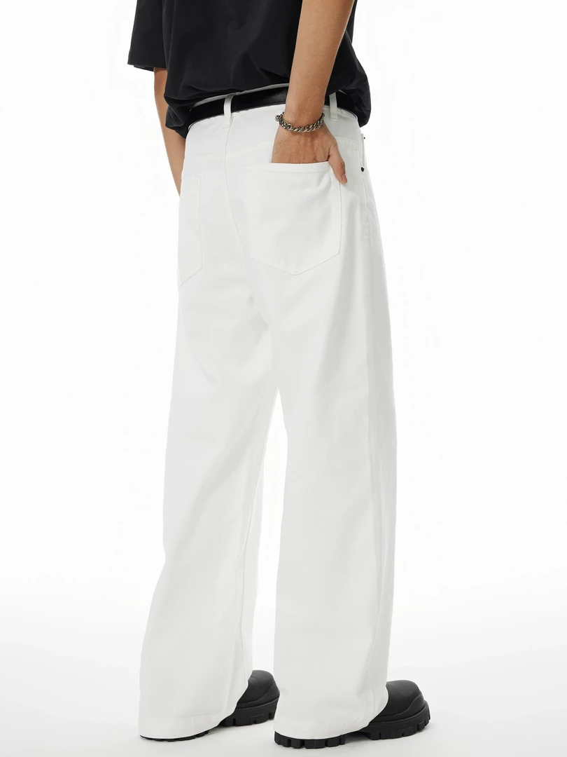 白色宽松直筒百搭男女同款基础百搭高街牛仔裤