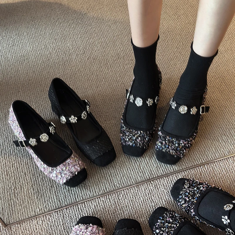 暮秋秋法式方头单鞋女2025早春新款小香风时尚百搭玛丽珍单鞋女潮