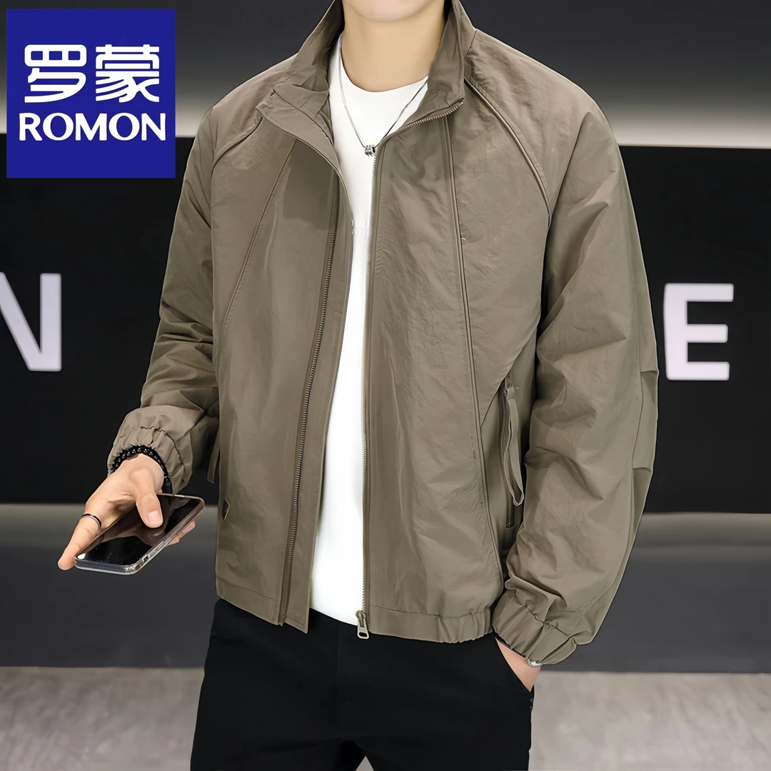 Romon/罗蒙春秋款新款男装痞帅百搭时尚休闲潮流立领工装夹克外套