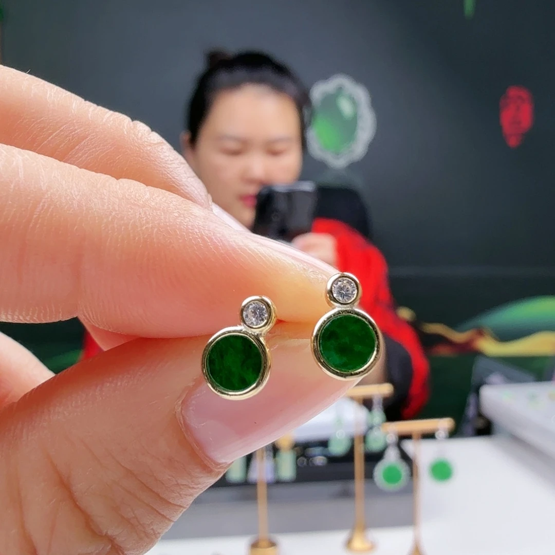 翡翠银S925镶嵌耳饰