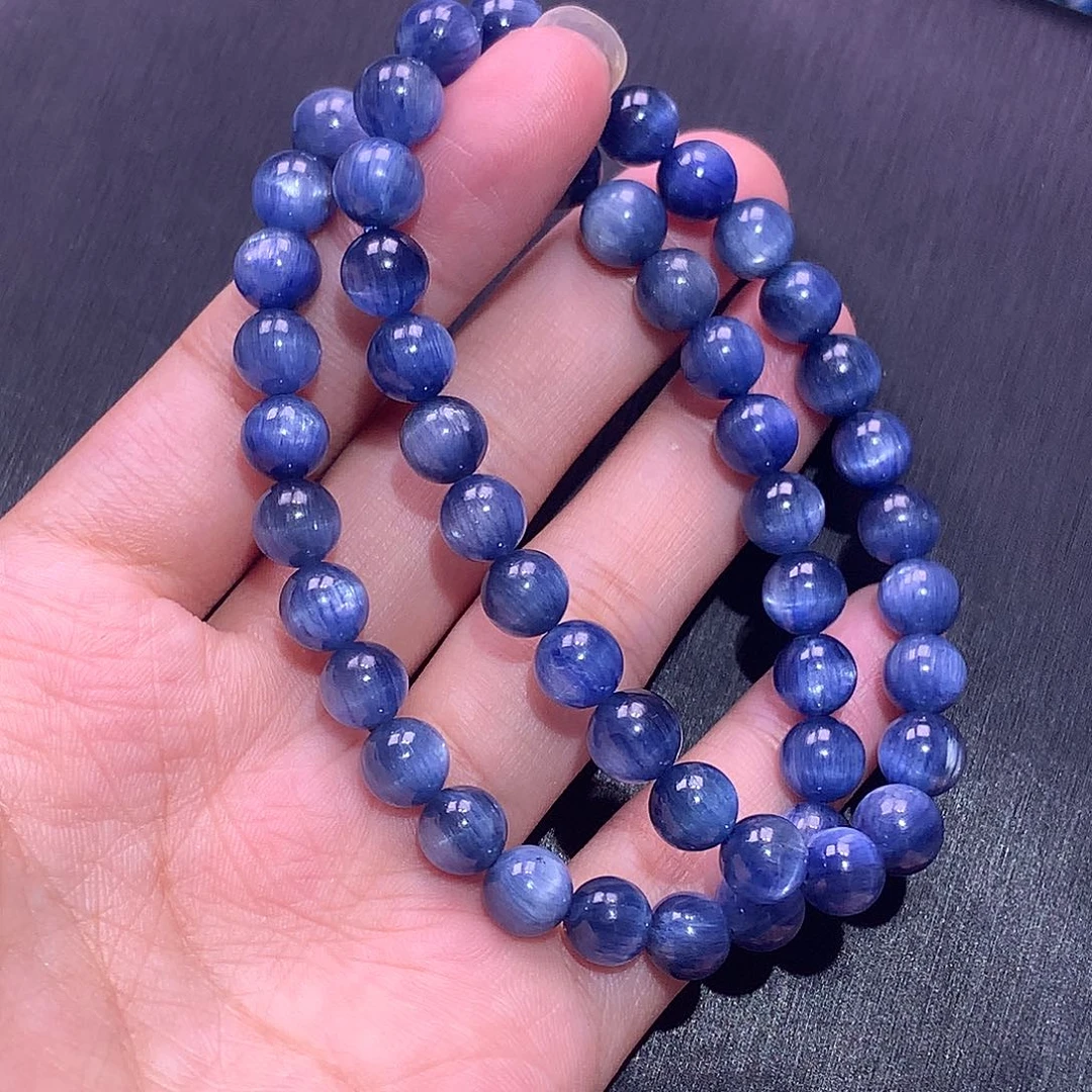 未镶嵌手串水晶村****亮7mm蓝晶石（拍5件）总价480元