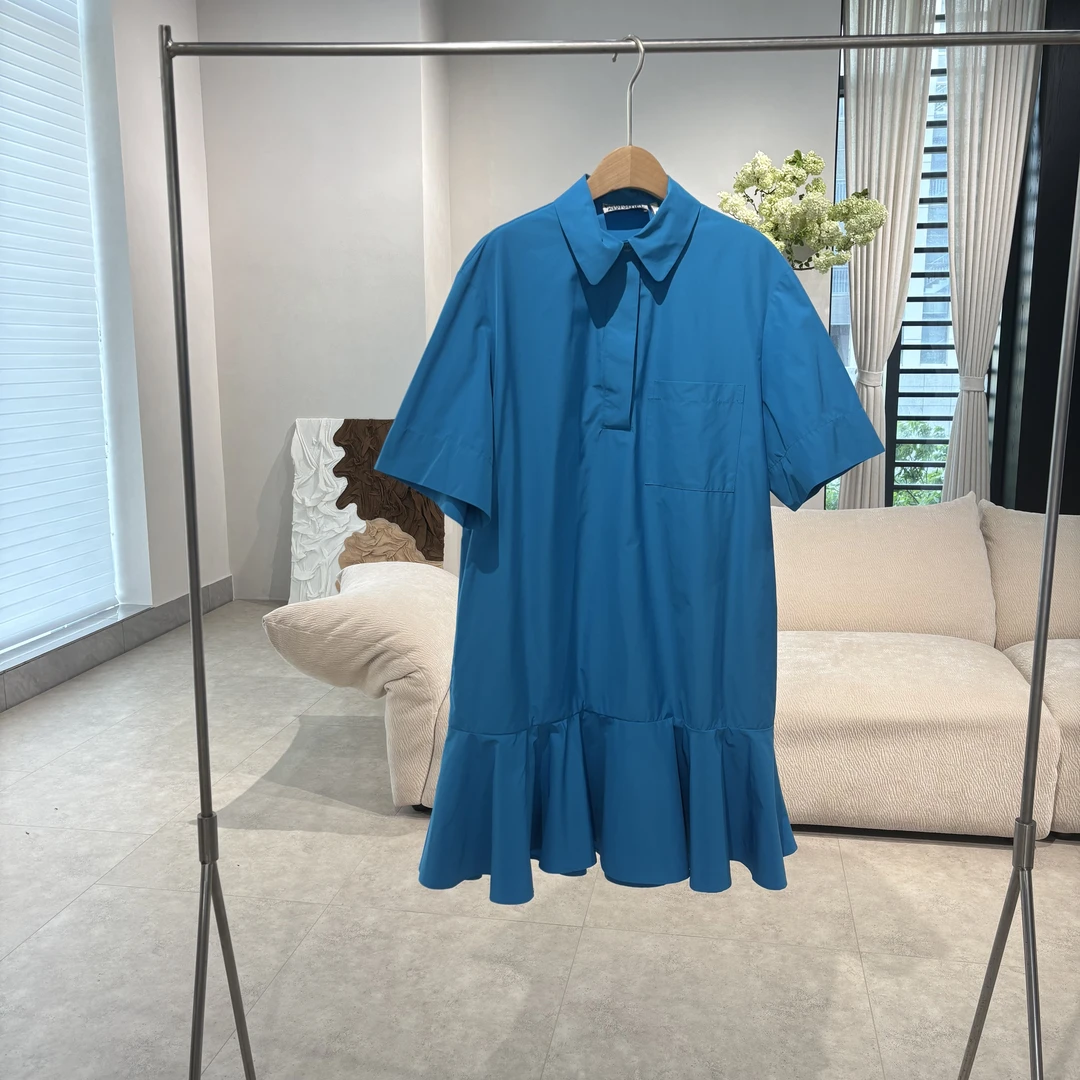 【特价】CLYQ4619 比利时客人订单 七色印花单口袋鱼尾连衣裙