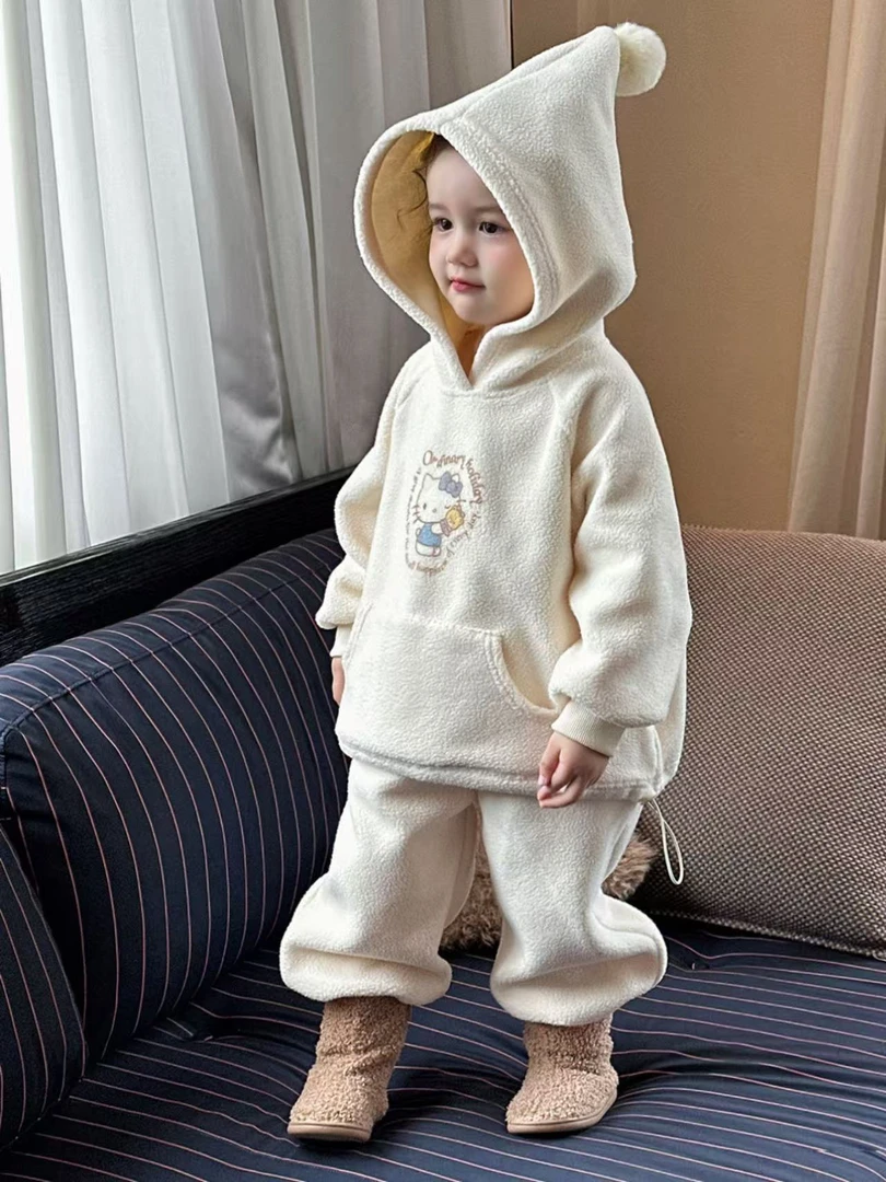 2025冬季新款女童加绒加厚羊羔毛两件套329