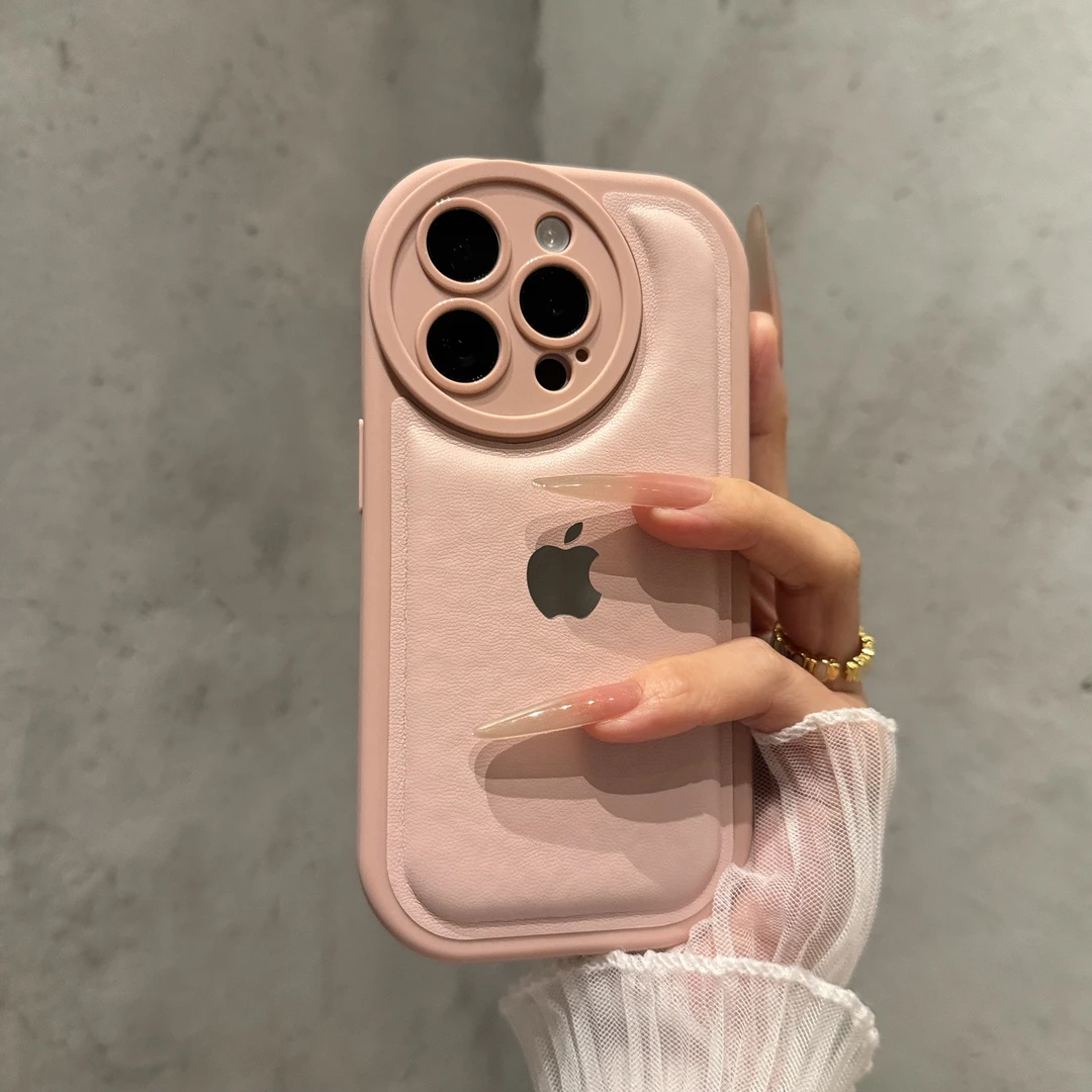 小众气垫皮纹适用苹果16promax手机壳iPhone15创意14肤感13防摔12