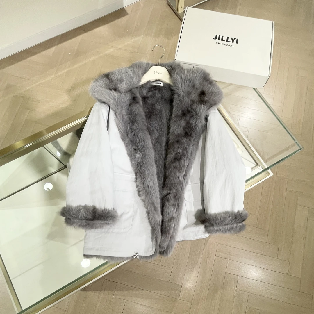 jillyi【冰川海岛】蓝灰色名媛气质毛毛内里外套秋冬季时尚百搭