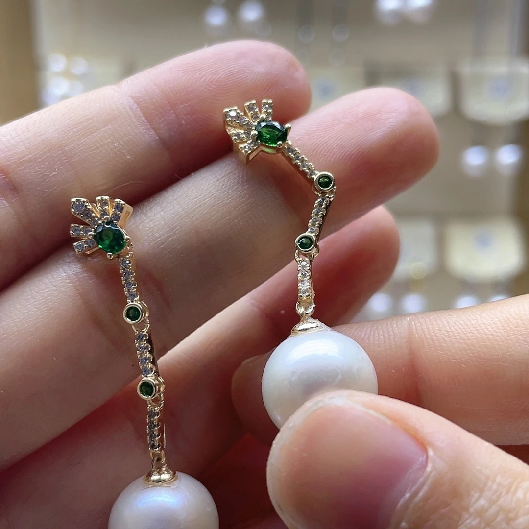 银S925镶嵌淡水珍珠耳饰