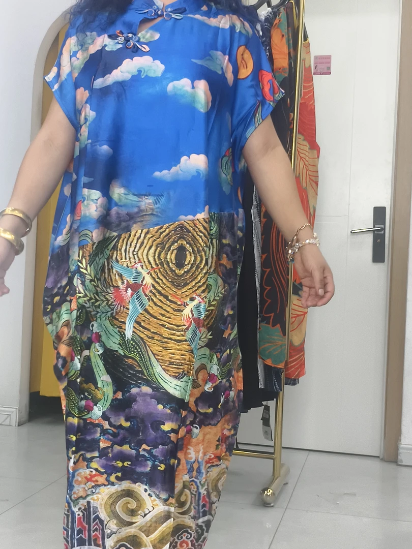 高档印花短袖遮肚减龄妈妈装连衣裙女夏季新款