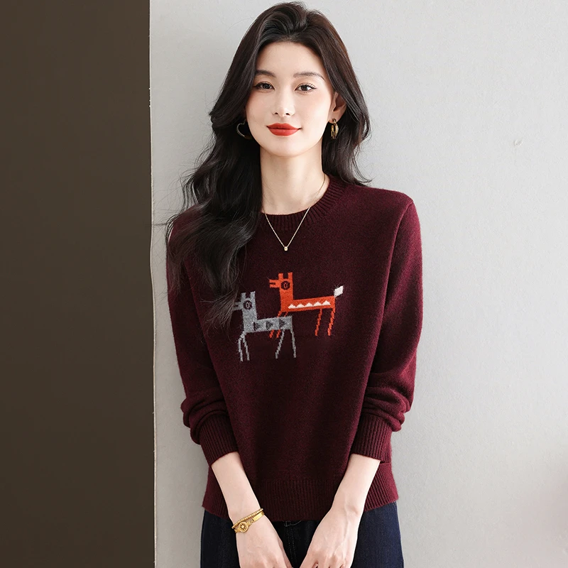 羊毛衫冬季女厚款保暖圆领打底宽松显瘦百搭气质时尚内搭针织衫