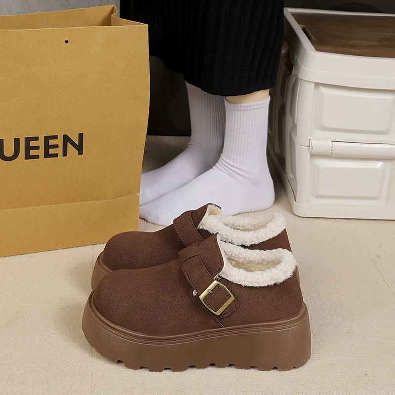 复古勃肯鞋女冬加绒2025新爆款厚底增高乐福鞋保暖面包鞋雪地棉鞋