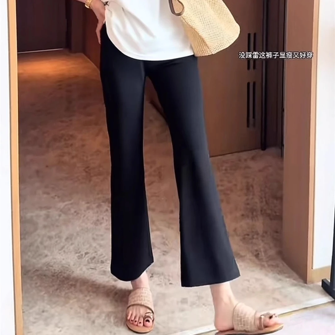 凉感出众~九分冰丝凉凉垂感微喇休闲裤女小个子夏季显瘦喇叭裤女