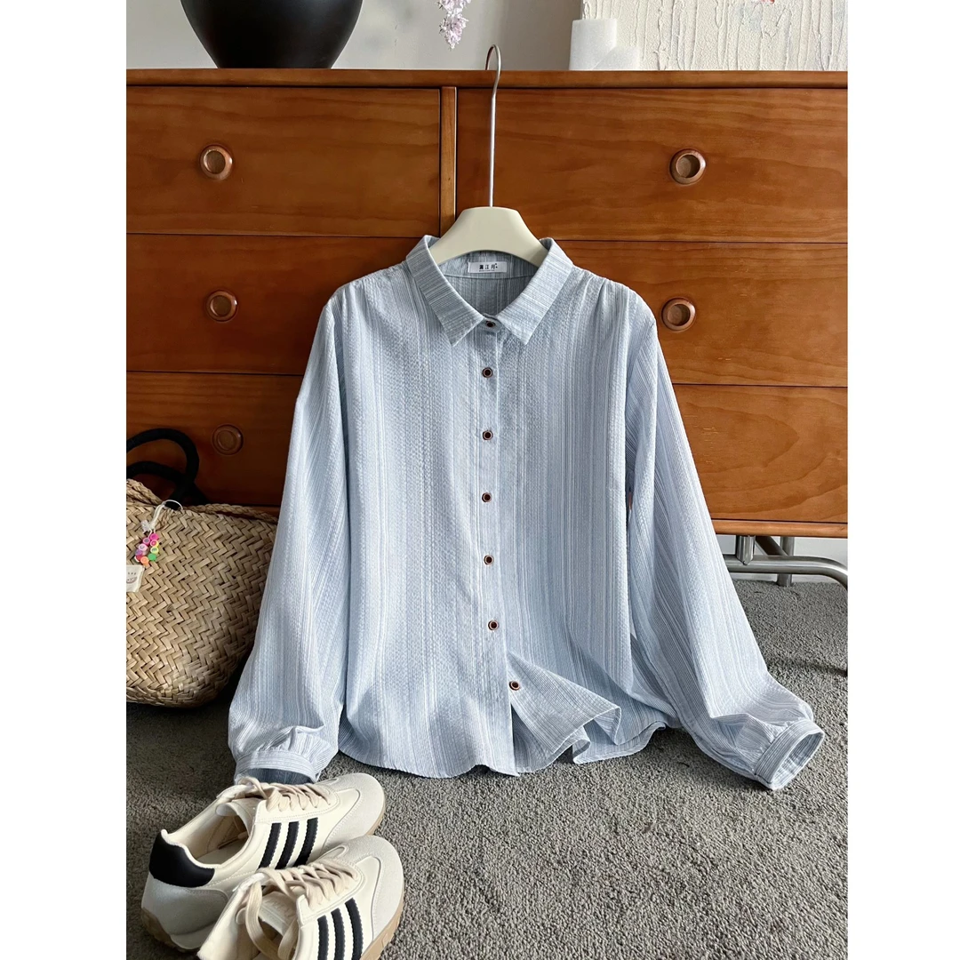 宽松型长袖条纹翻领上衣早秋新款休闲polo衫女装单件秋款时尚小众