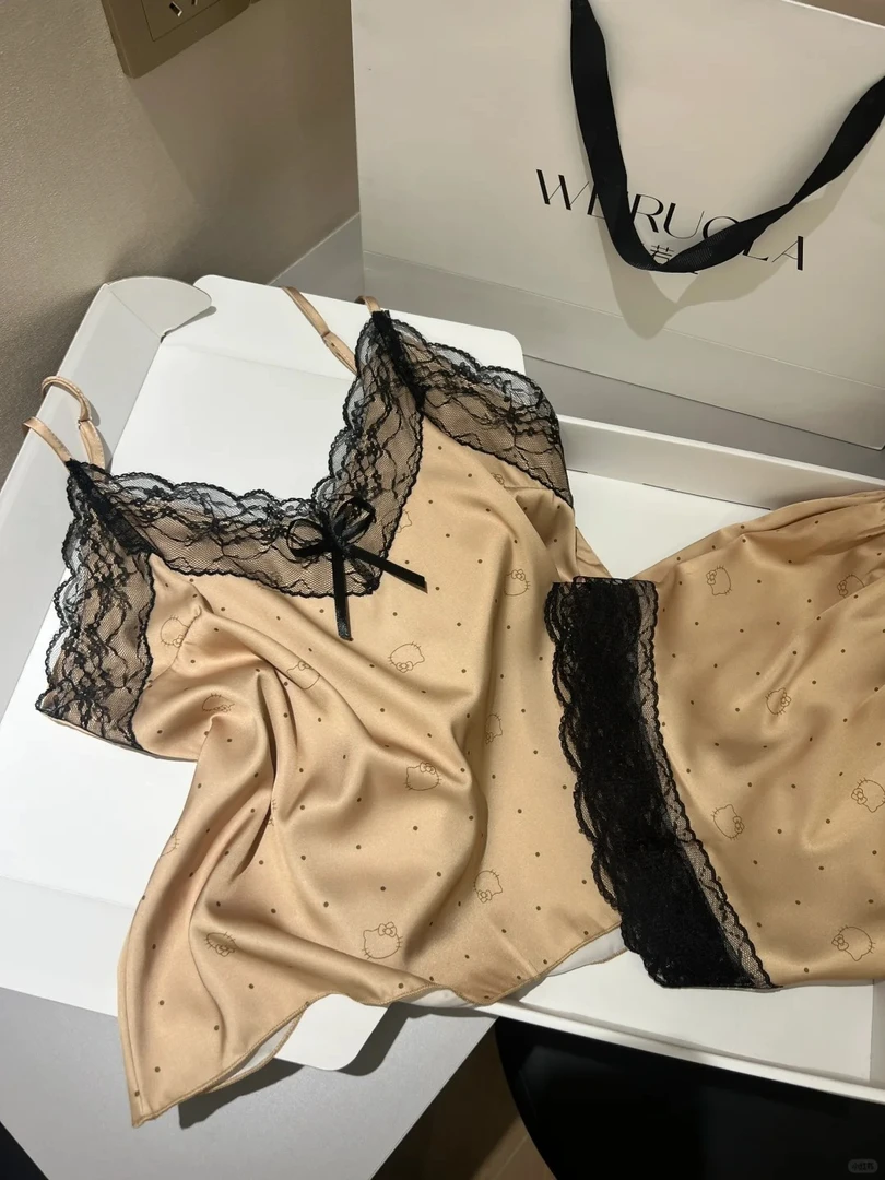 高级轻奢富婆金纯欲蕾丝冰丝睡衣女夏新款吊带短裤女大学生睡衣