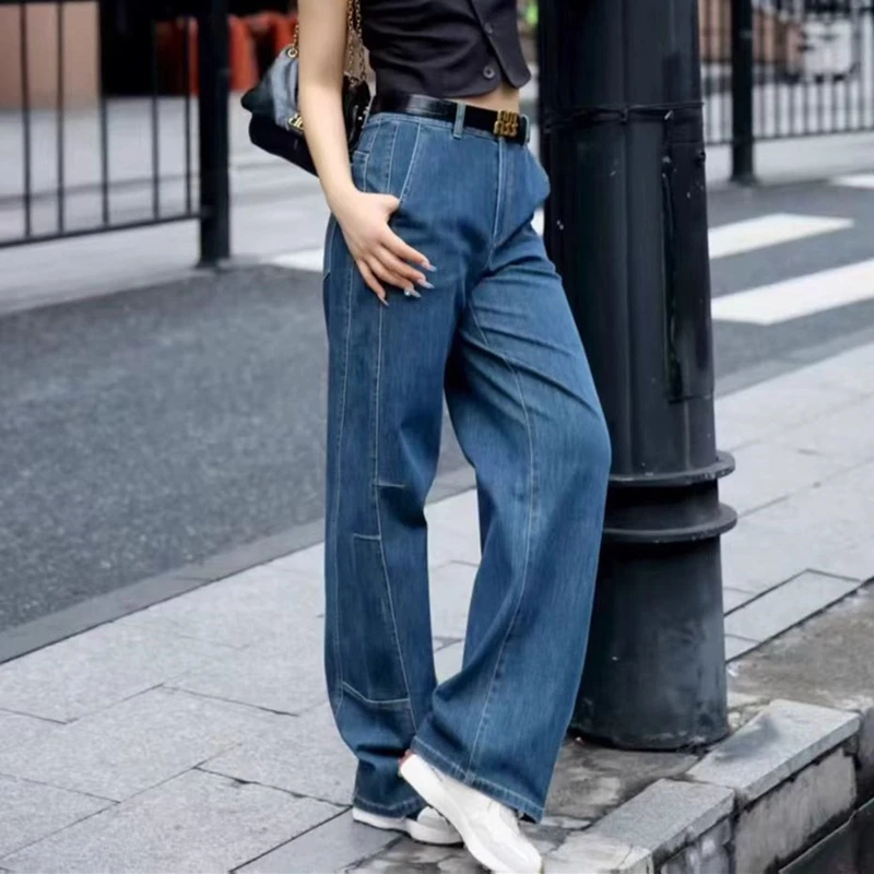 【商场同款】新款高腰窄版百搭休闲简约直筒牛仔裤薄款女裤子510032