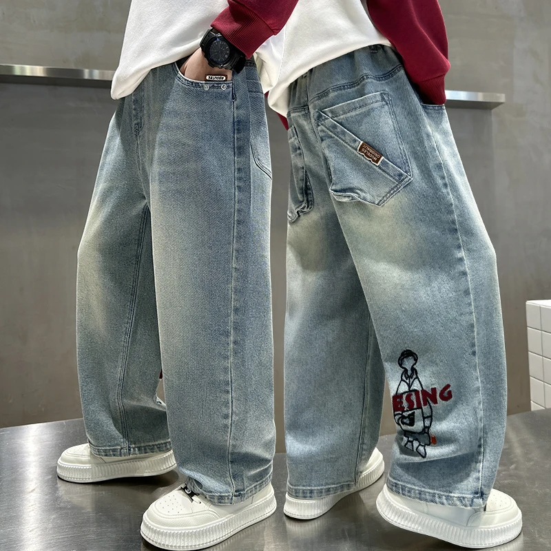 男童工装牛仔裤春秋款2025春季新款儿童装春装直筒阔腿裤子大男孩