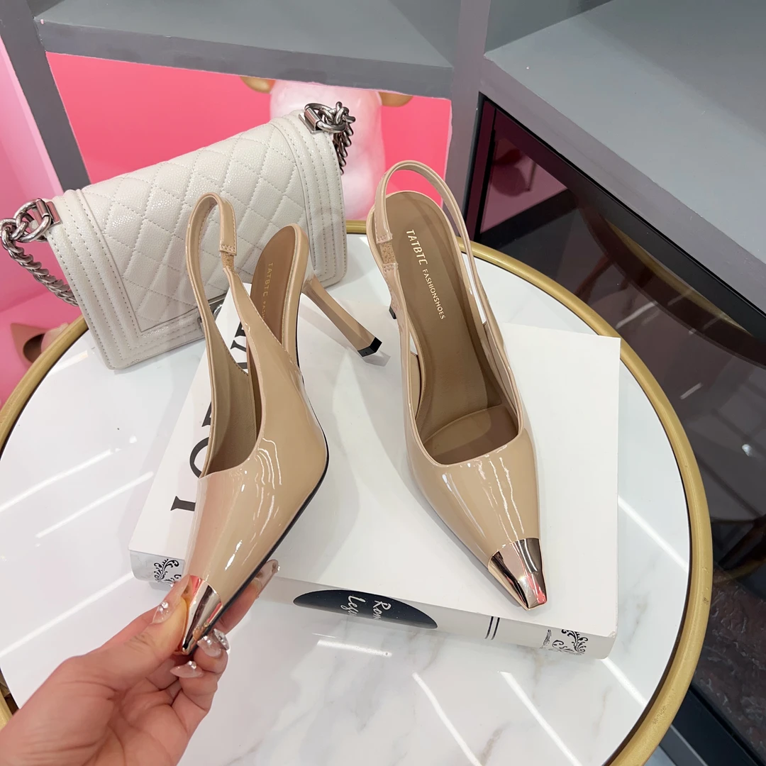 时尚包头凉鞋尖头设计高跟细跟漆皮气质单鞋2025春季新款015127