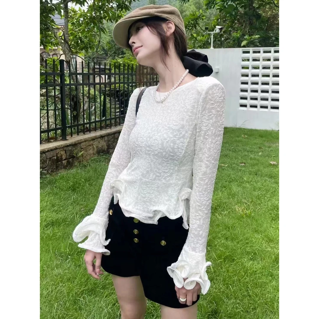 欧洲站蕾丝花瓣上衣