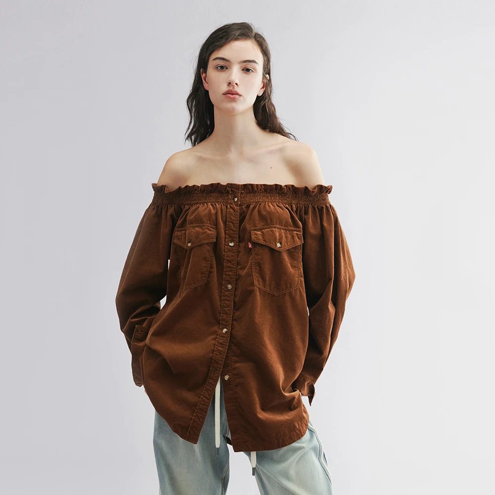 UOOYAA/乌丫2025秋款「New Vintage」一字肩工装衬衫UY25342C146146